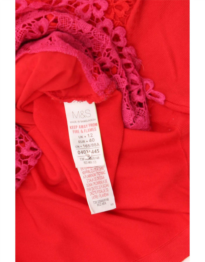 Marks & Spencer Womens Lace Blouse Top UK 12 Medium Red Floral Polyester