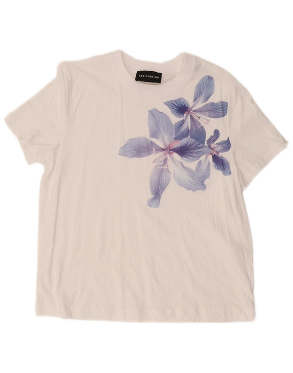 Les Copains Womens Graphic T-Shirt Top UK 14 Medium White Floral Coton