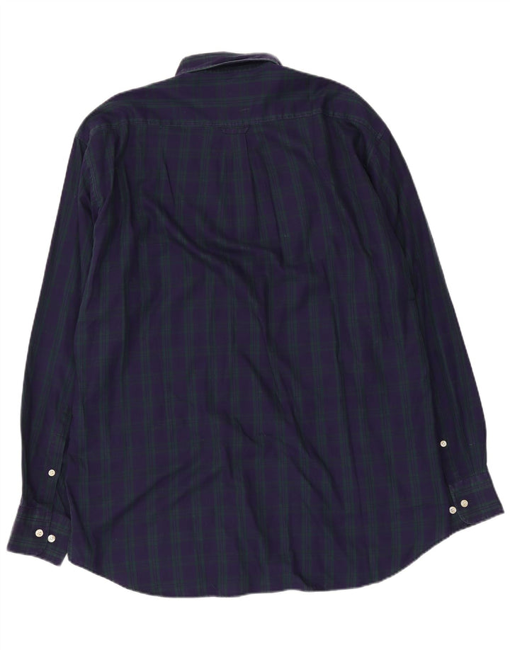 Trussardi Mens Flannel Shirt Size 41 Large Navy Blue Check Cotton