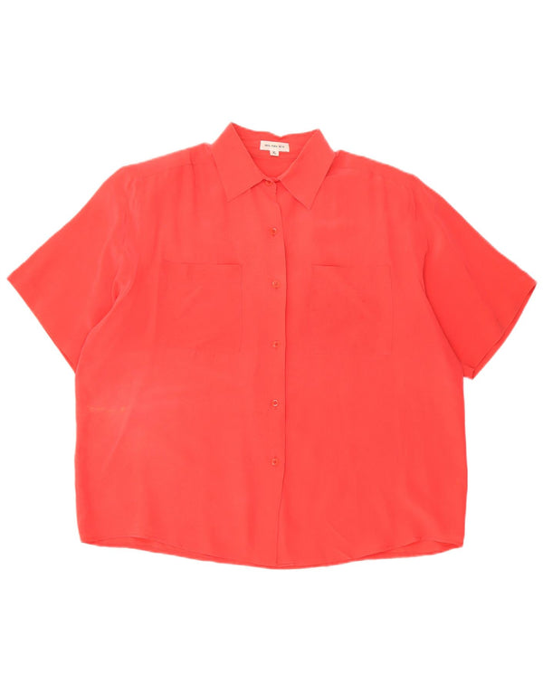 Vintage mujer camisa de manga corta blusa Reino Unido 18 XL seda roja