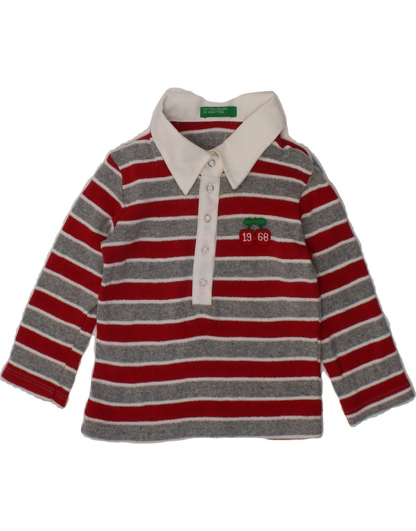 Suéter infantil BENETTON com gola polo e listras vermelhas de 3 a 6 meses