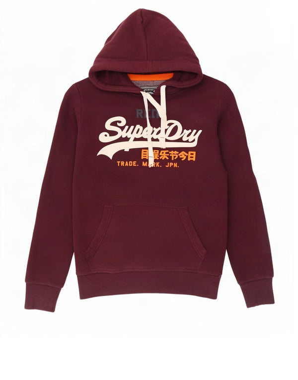 Męski sweter z kapturem Superdry z grafiką, średniej wielkości bordowy bawełniany