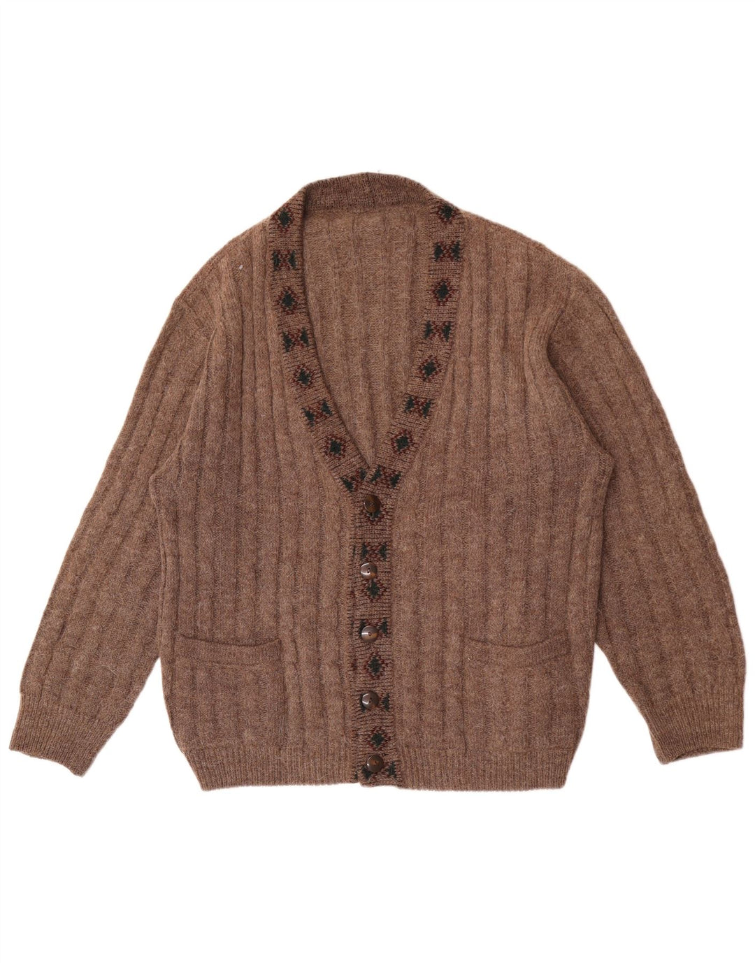 Vintage Mens Cardigan Sweater Large Brown Geometric