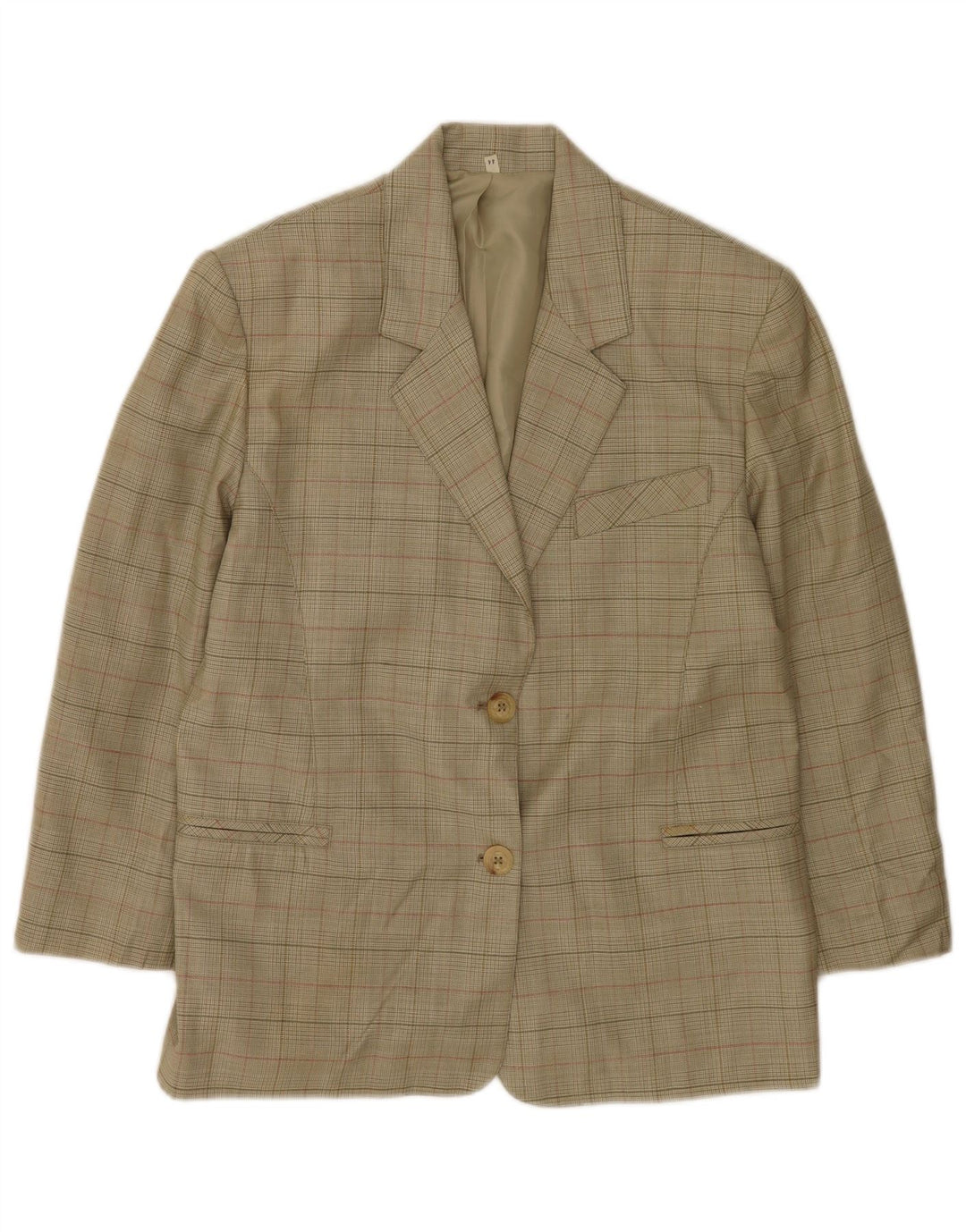 Vintage Womens 2 Button Blazer Jacket IT 44 Medium Khaki Check Virgin Wool