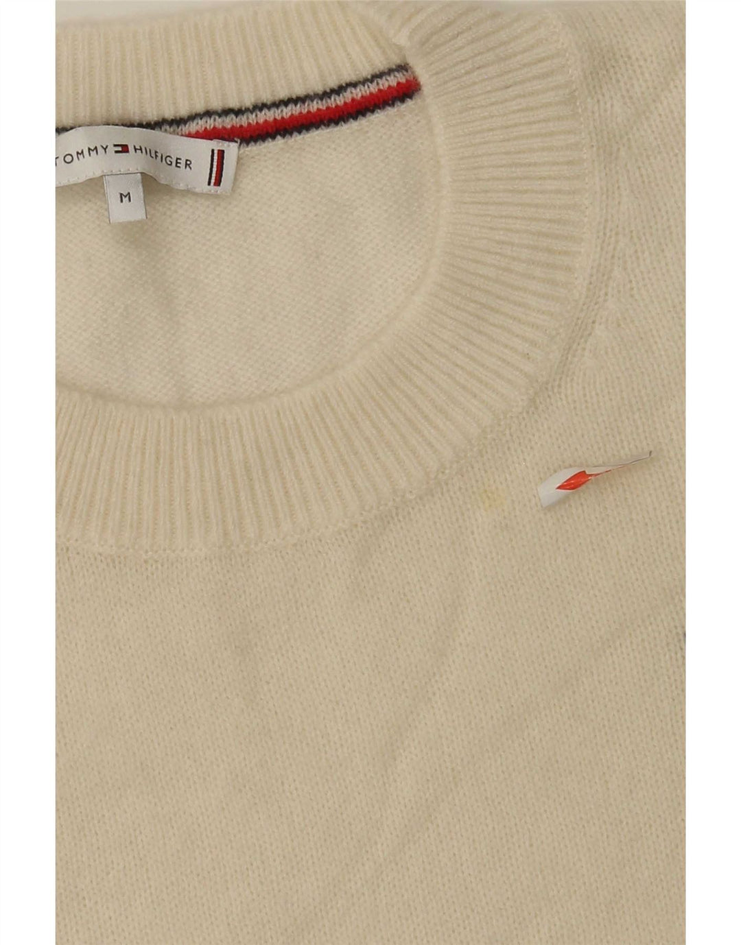 Tommy Hilfiger Womens Crew Neck Jumper Sweater UK 14 Medium Off White Wool