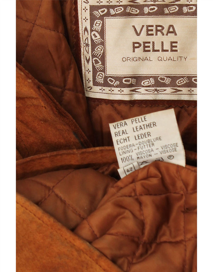 Cappotto vintage da donna in pelle scamosciata con cappuccio e giacca a vento IT 42 in pelle marrone medio