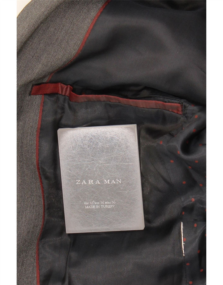 Zara Mens 2 Button Blazer Jacket EU 46 Medium Grey Herringbone