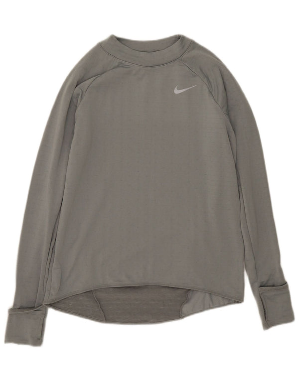Nike Womens Top Long Sleeve UK 10 Small Green Pinstripe Polyester