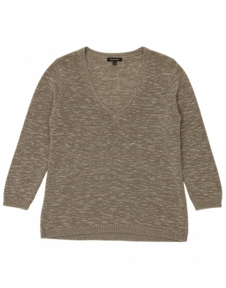 MASSIMO DUTTI Womens V-Neck Jumper Sweater UK 10 Small Grey Flecked
