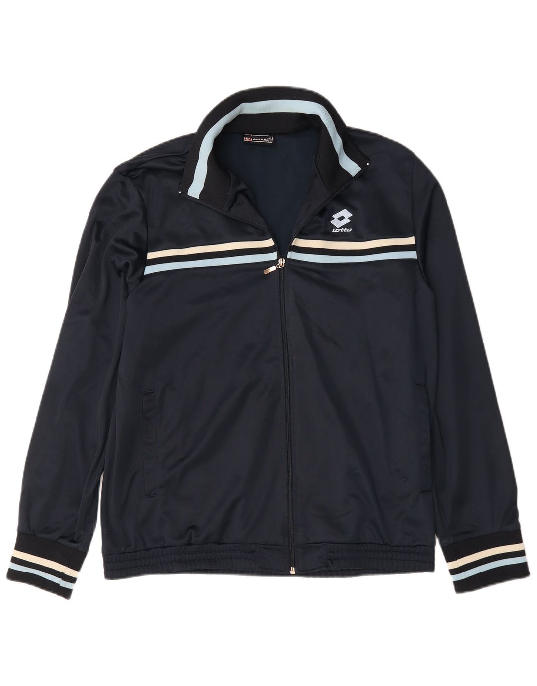 Lotto Womens Tracksuit Top Jacket UK 18 XL Navy Blue Striped Polyester