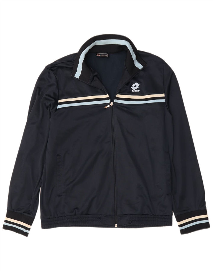 Lotto Womens Tracksuit Top Jacket UK 18 XL Navy Blue Striped Polyester