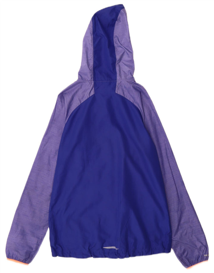 Under Armour Womens Hooded Rain Jacket UK 10 Small Blue Colourblock