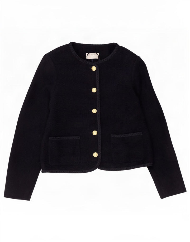 Marks & Spencer Womens Knit Bolero Jacket UK 10 Small Navy Blue Polyester