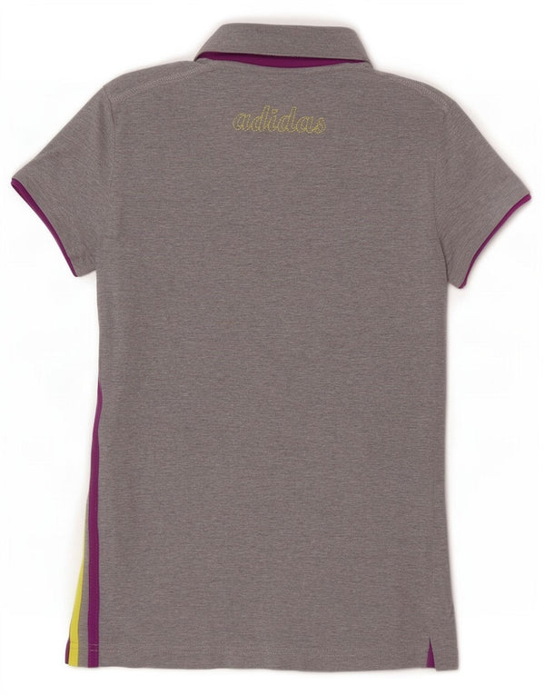 Camisa polo feminina Adidas UK 12 algodão manchado cinza médio