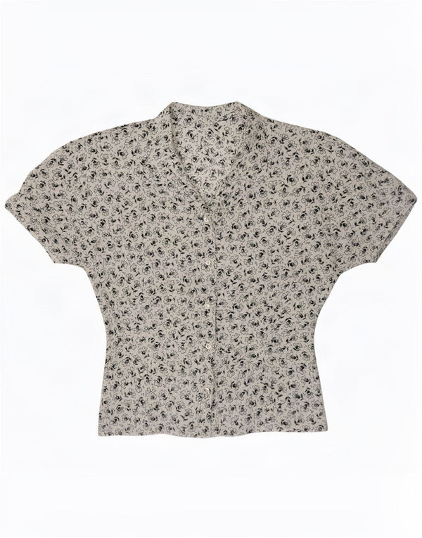 Camicetta camicia a maniche corte da donna vintage UK 12 retrò floreale bianco medio