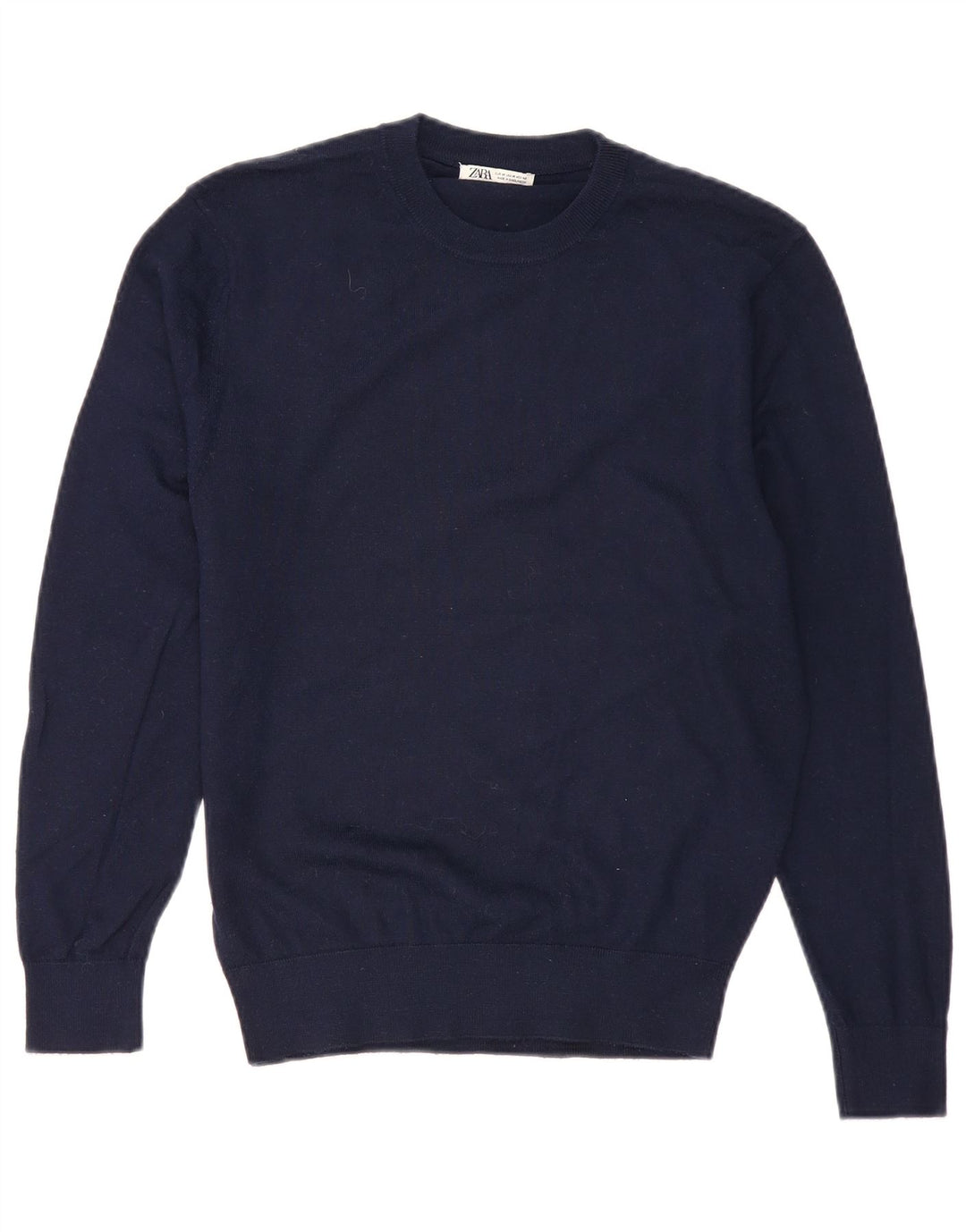 Zara Mens Crew Neck Jumper Sweater Medium Navy Blue Acrylic