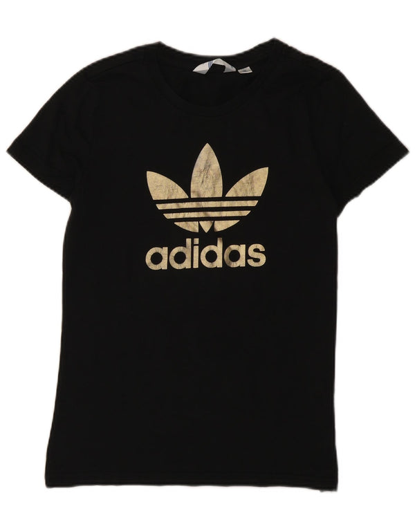 Adidas Dame Grafisk T-Shirt Top IT 42 Medium Sort Bomuld