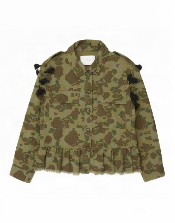 Zara Damen Graphic Military Jacke UK 10 Small Khaki Camouflage Baumwolle