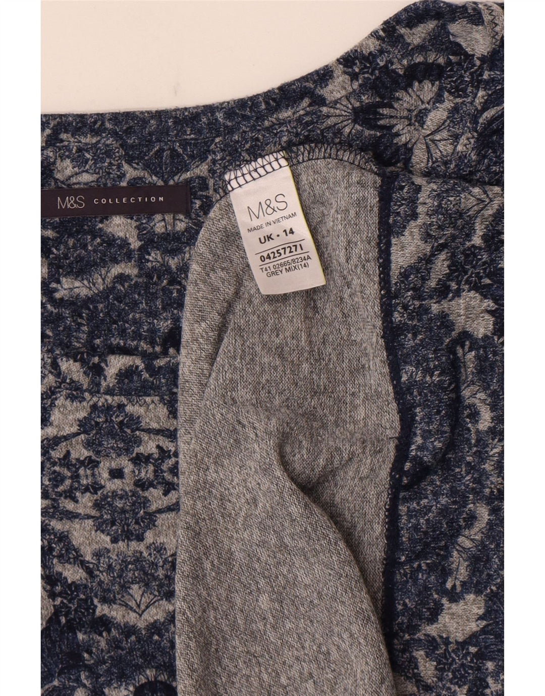 Marks & Spencer Womens 3/4 Sleeve Tunic Top UK 14 Medium Grey Floral