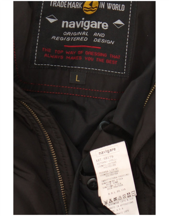 Navigare Mens Hooded Parka Jacket UK 40 Large Black Polyester