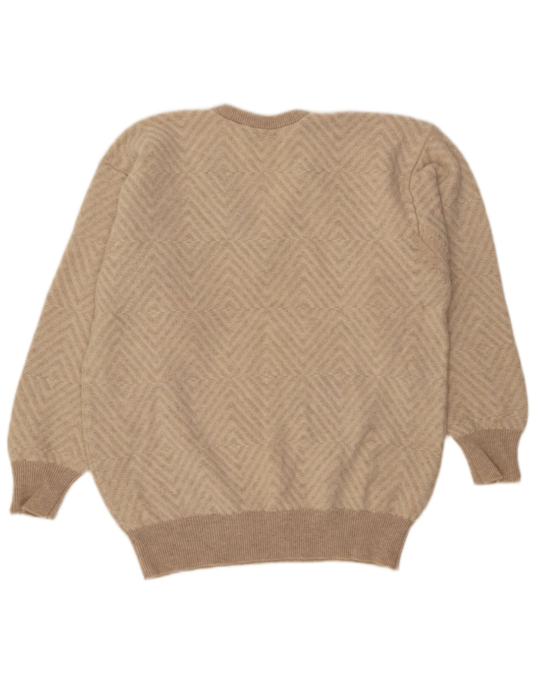 Lyle & Scott Mens V-Neck Jumper Sweater XL Beige Geometric Wool