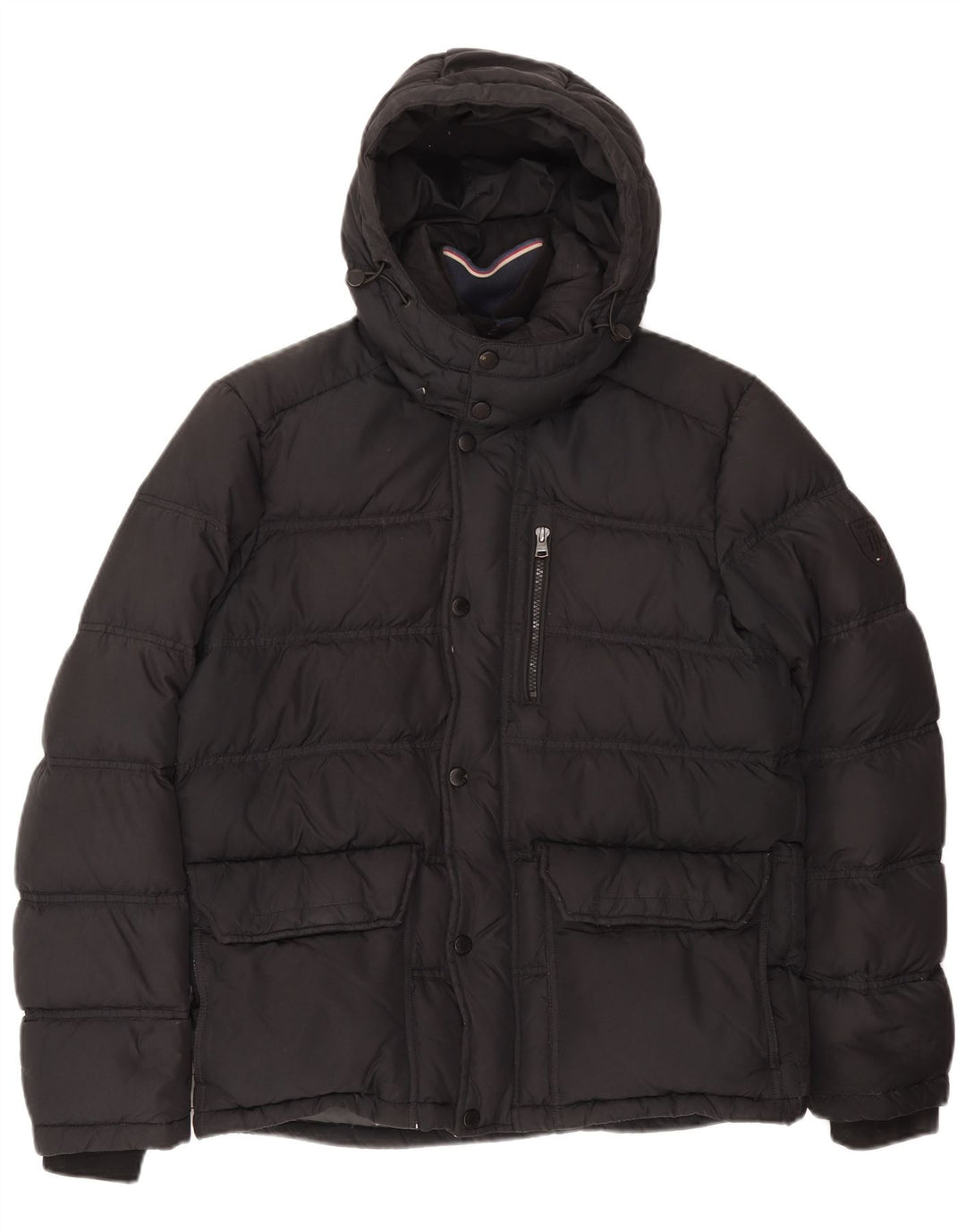 Tommy Hilfiger Mens Hooded Padded Jacket UK 38 Medium Grey Cotton