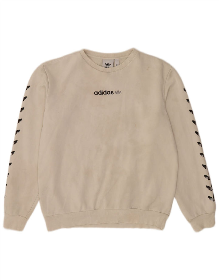 Adidas Womens Graphic Sweatshirt Jumper UK 14 Medium Off White Cotton