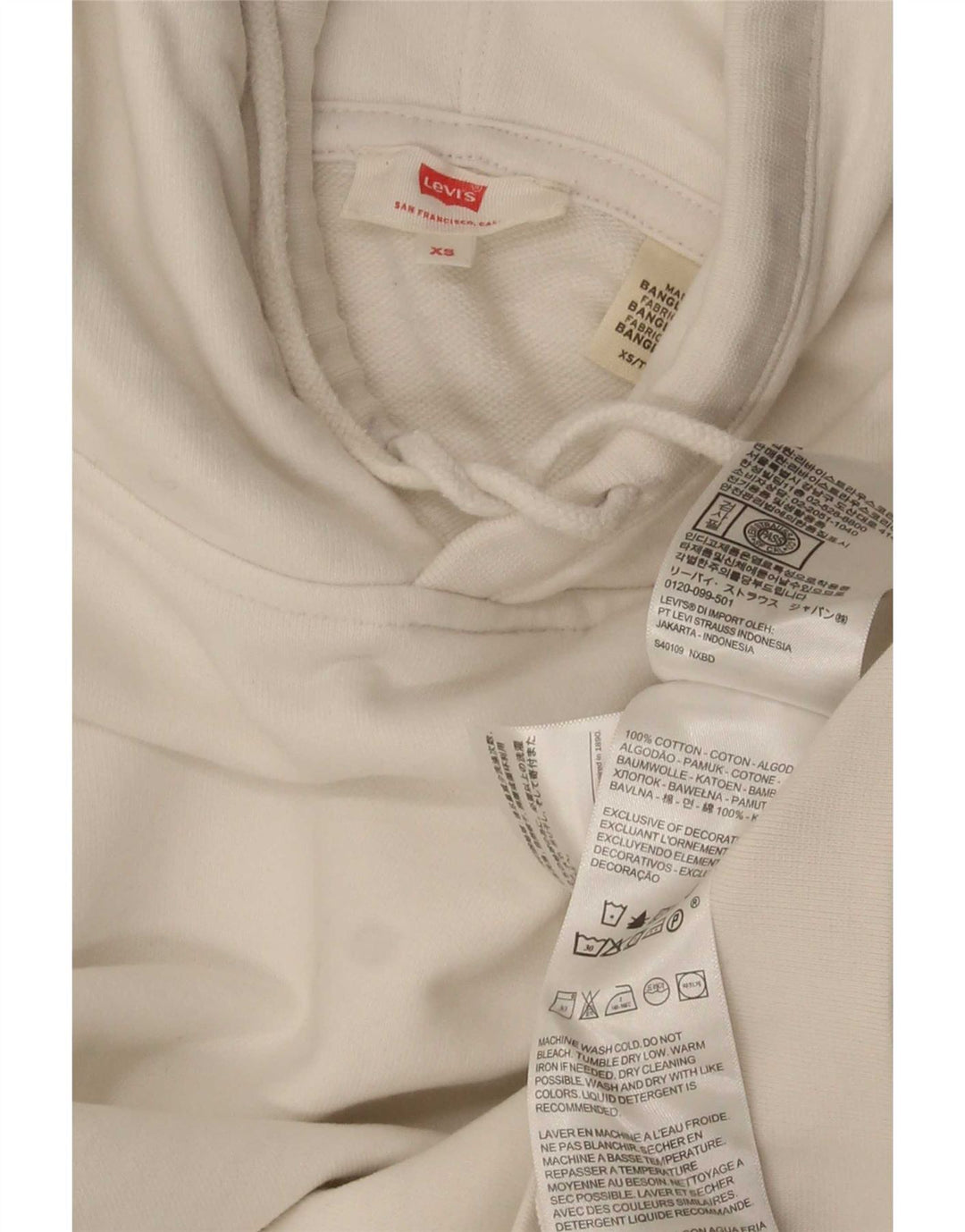 Levi's Mens Oversized Hoodie Jumper XS White Cotton