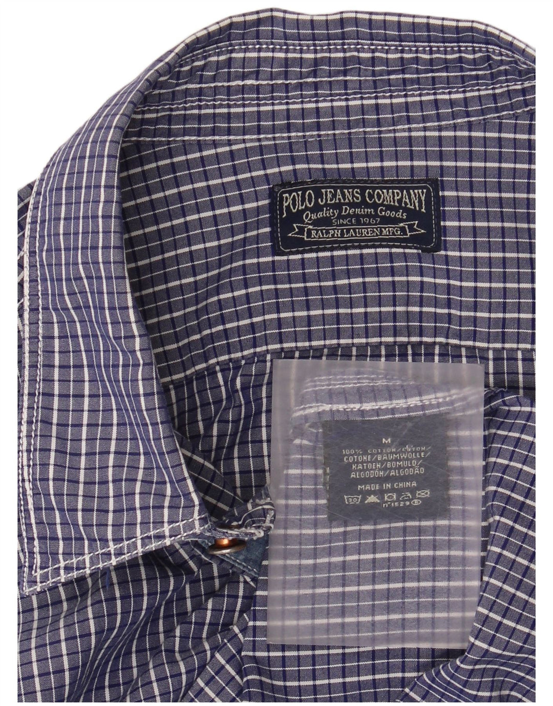 RALPH LAUREN Mens Shirt Medium Blue Gingham Cotton