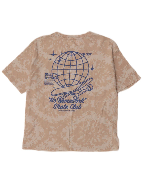 Zara Boys Grafisk T-Shirt Top 8-9 år Beige Tie Dye Bomuld