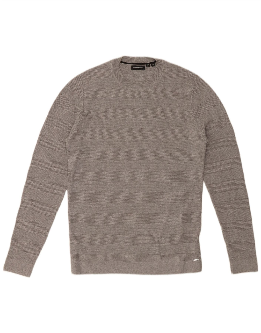 SUPERDRY Mens Crew Neck Jumper Sweater Small Grey Striped Cotton
