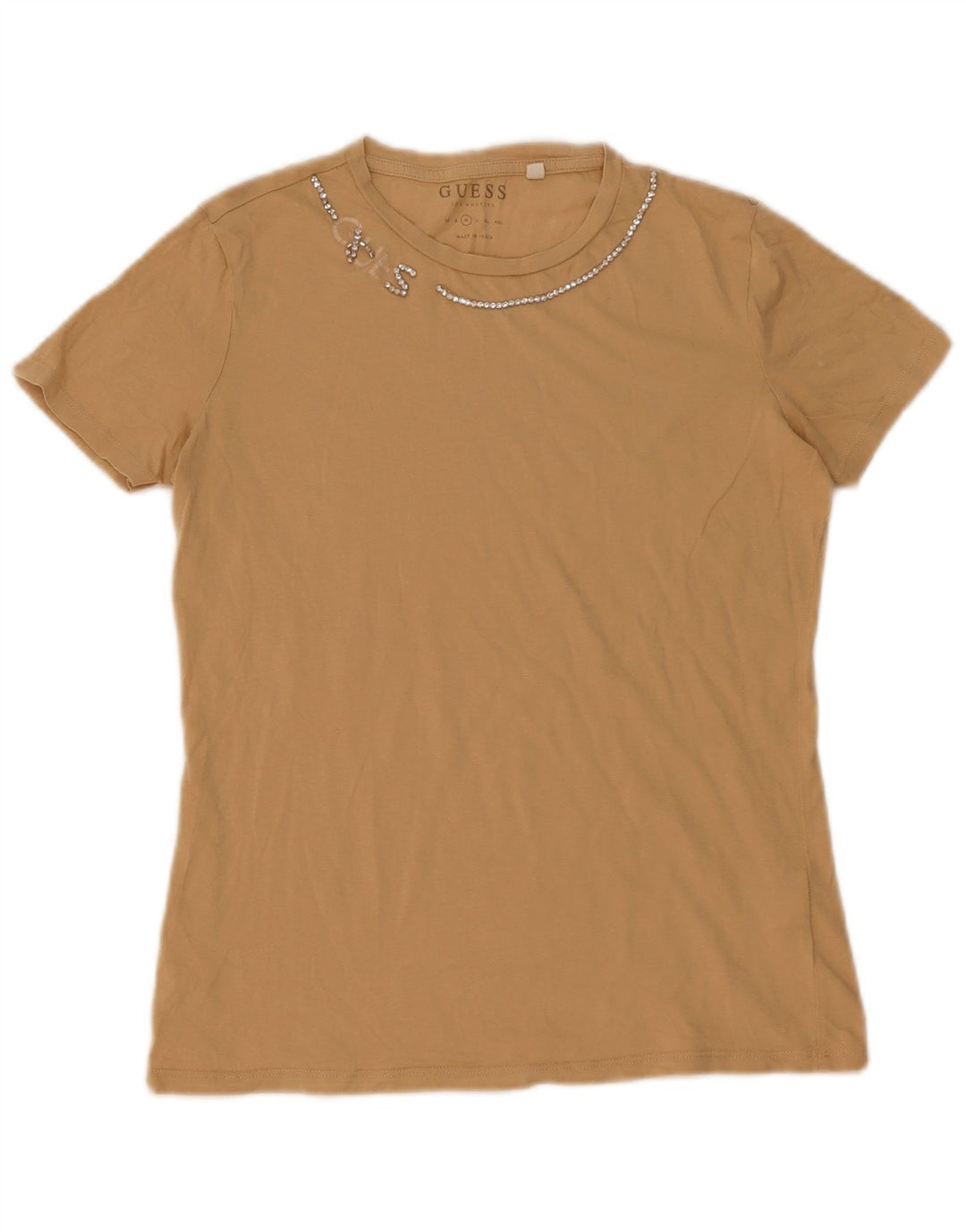 Guess Womens T-Shirt Top UK 12 Medium Beige Cotton