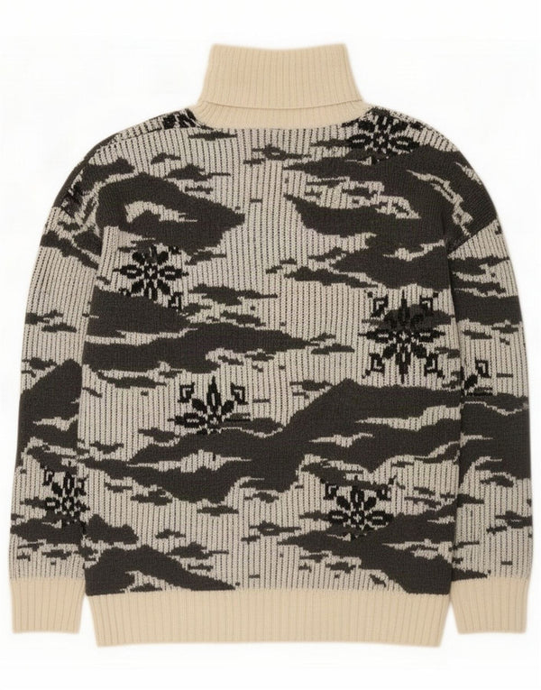 Vintage Womens Abstract Pattern Roll Neck Jumper Sweater UK 16 Large Grey