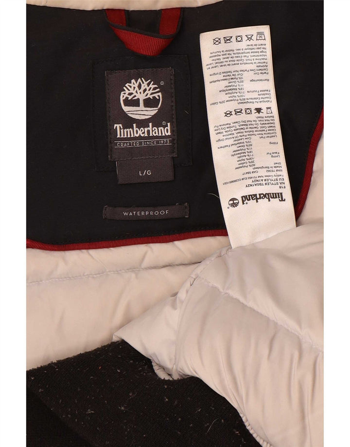 Timberland Wattierte Damenjacke mit Kapuze, UK 16, großes schwarzes Nylon