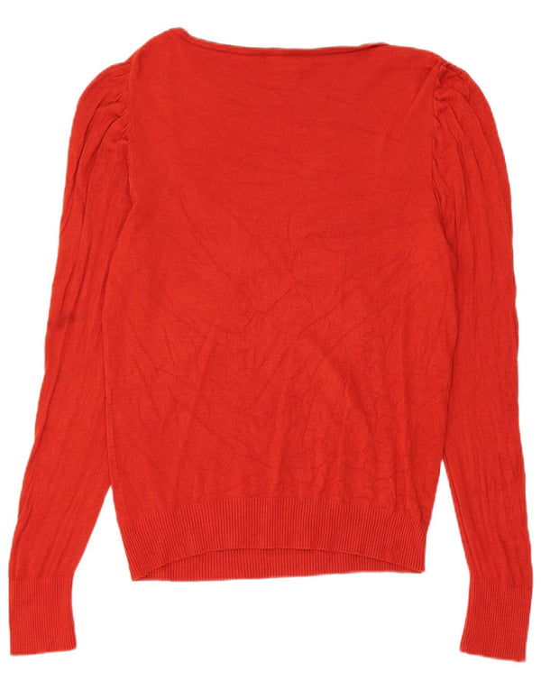 BCBGMAXAZRIA Maglione da donna con scollo a barca UK 14 Large Rosso Viscosa