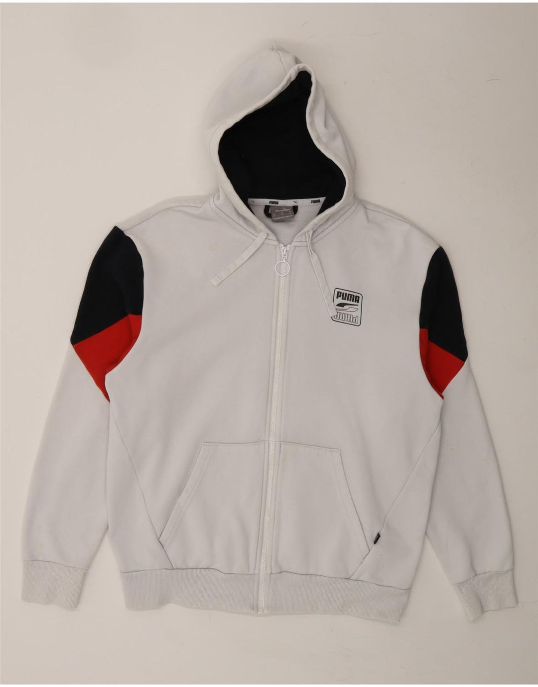 PUMA Mens Zip Hoodie Sweater Medium White Colourblock Cotton Vintage Puma and Second-Hand Puma from Messina Hembry 