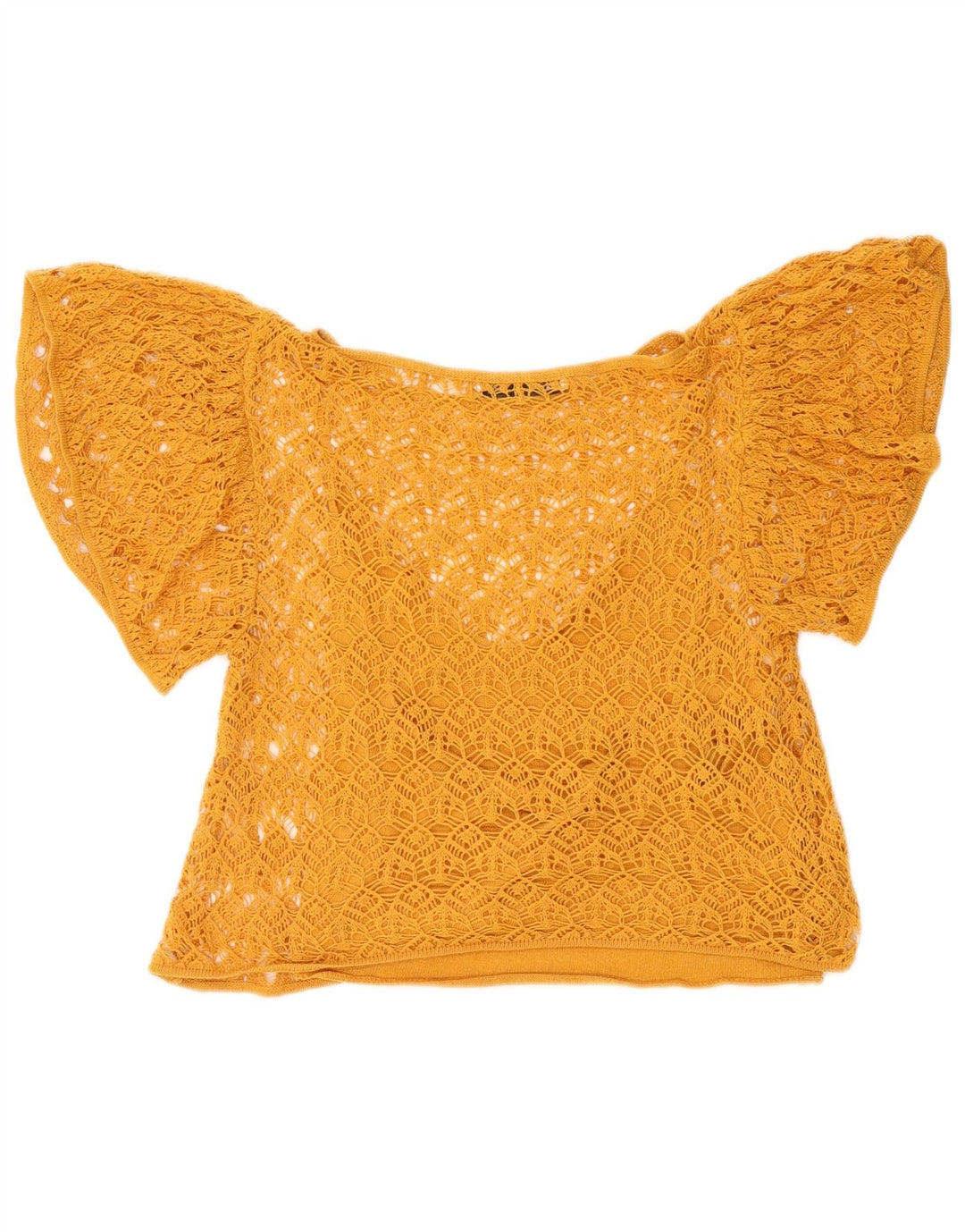 Zara Womens Crop Crochet See Through Top UK 10 Small Yellow