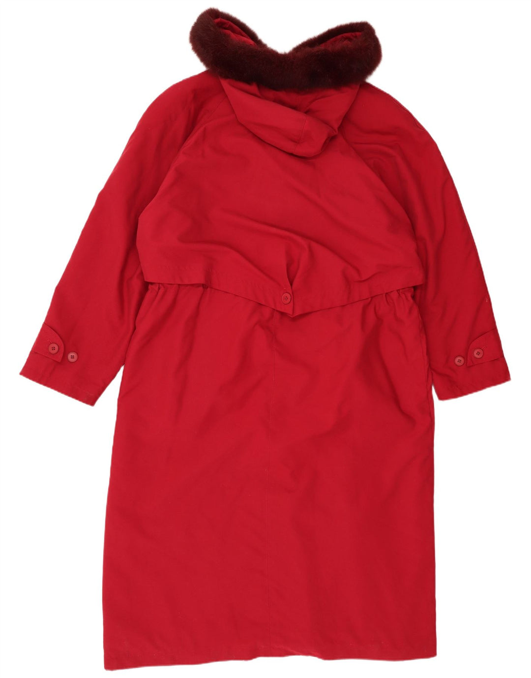 Vintage Womens Hooded Trench Coat UK 14 Large Red Polyester