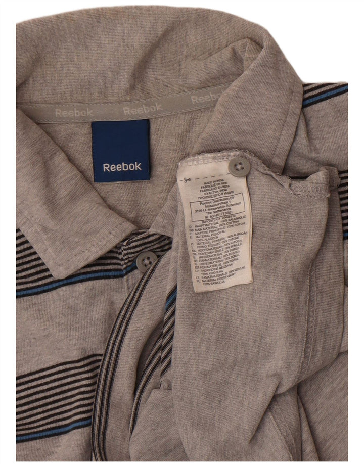 Мужская рубашка-поло Reebok, хлопковая серая полоска среднего размера