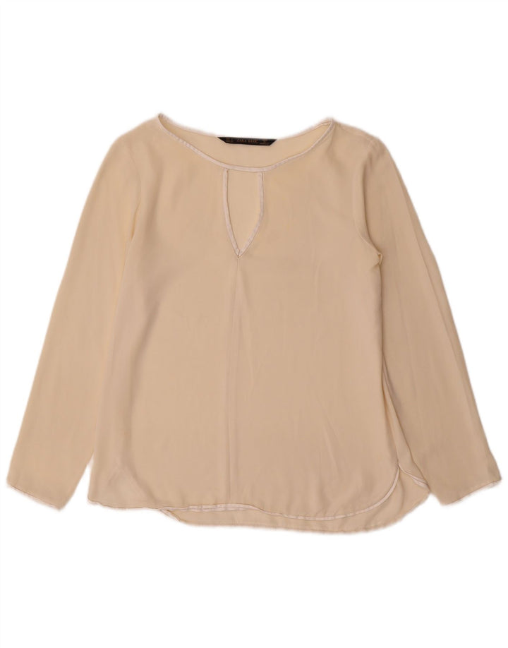 Zara Womens Long Sleeve Blouse Top UK 10 Small Beige