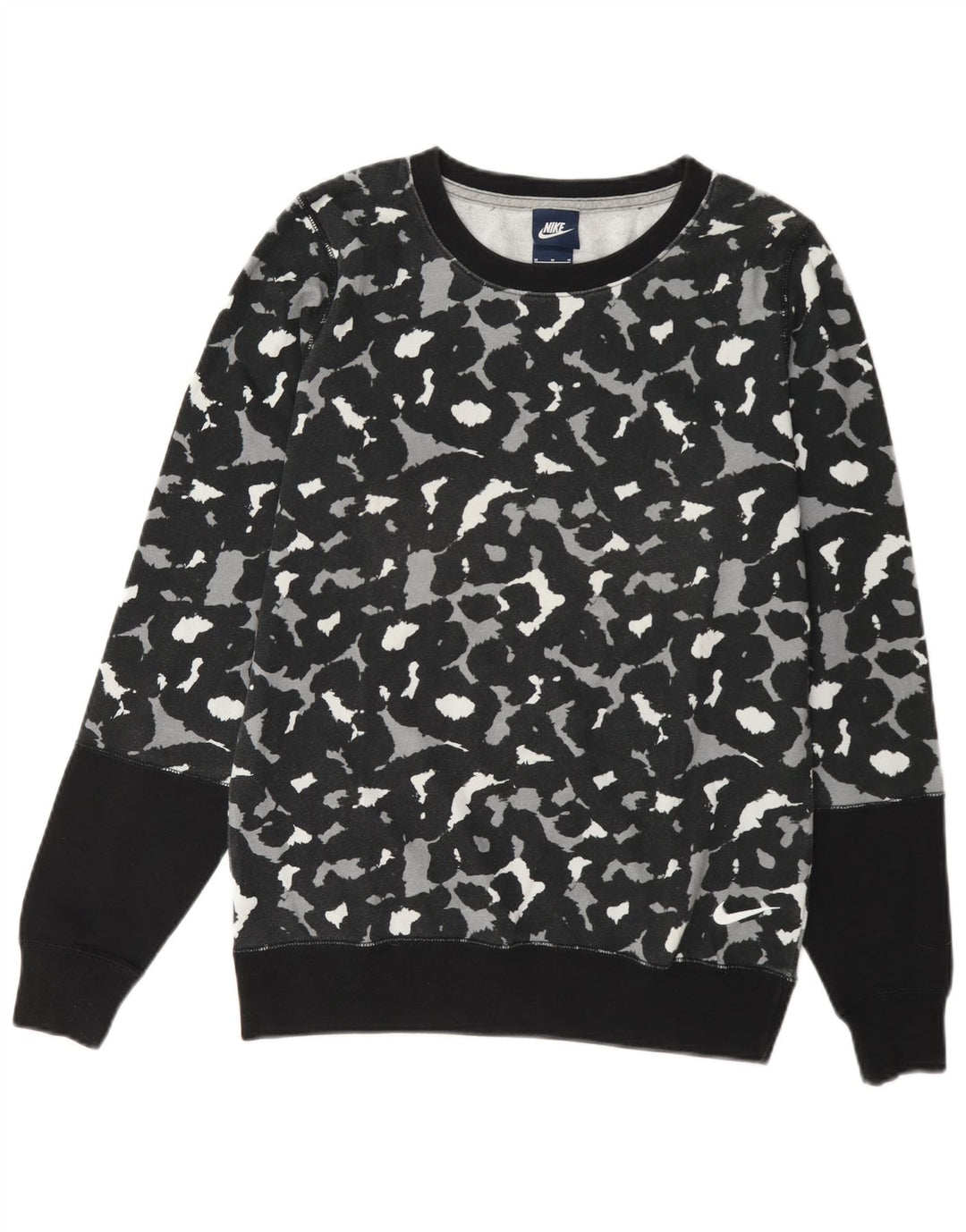 Nike Womens Sweatshirt Jumper UK 14 Medium Black Animal Print