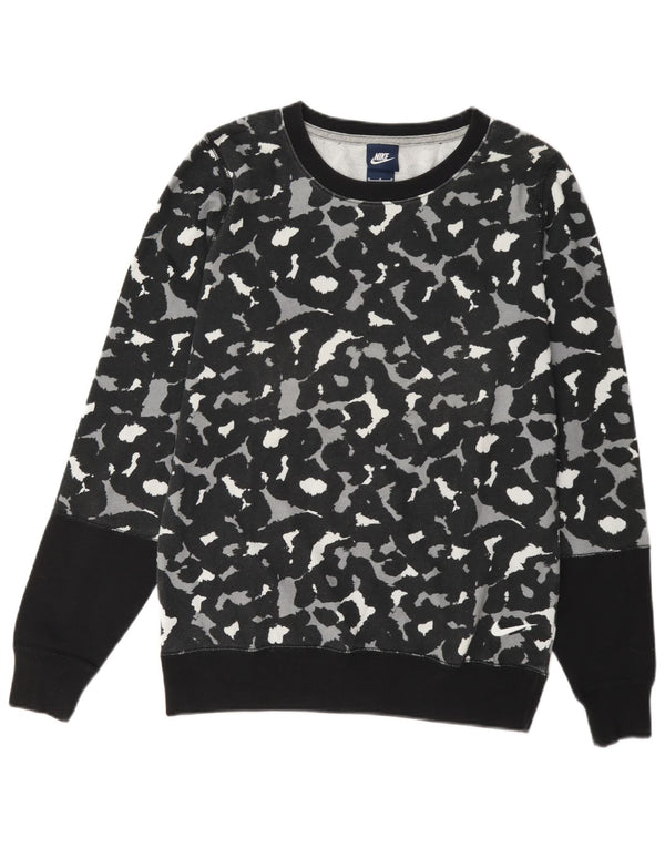 Nike Damen Sweatshirt Pullover UK 14 Medium Schwarz Animal Print