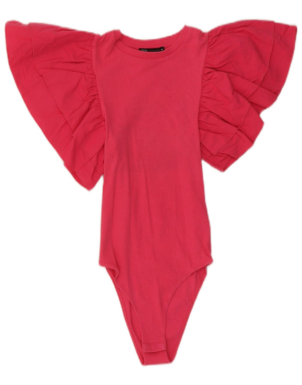 Zara Womens Batwing Bodysuit UK 8 Small Pink Cotton
