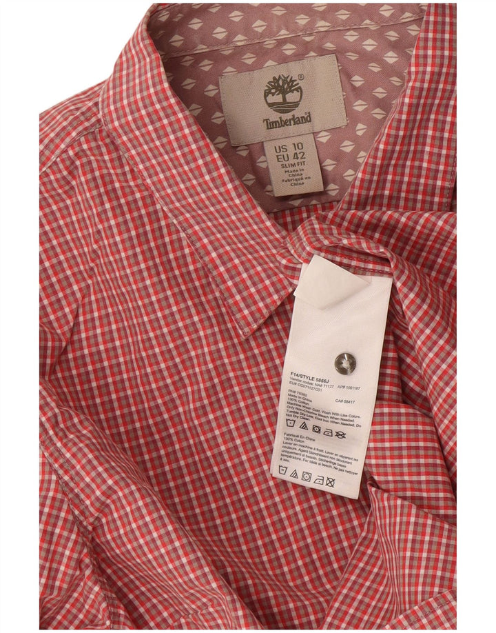 Timberland Womens Slim Fit Shirt EU 42 Large Red Gingham Cotton