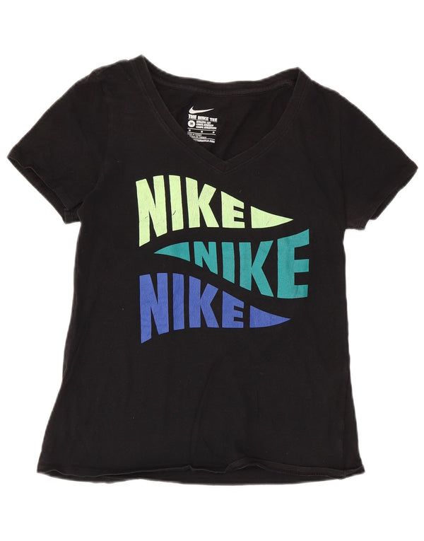 Nike Dame Athletic Cut Grafisk T-Shirt Top UK 14 Medium Sort