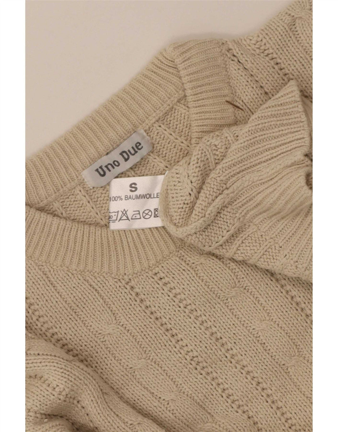 Uno Due Mens Crew Neck Jumper Sweater Small Beige Cotton