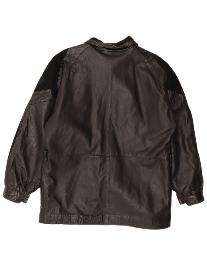 Vintage Womens Leather Jacket EU 44 XL Black Leather