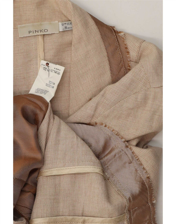 Pinko Chaqueta tipo blazer de 3 botones para mujer UK 8 Small Beige Cotton
