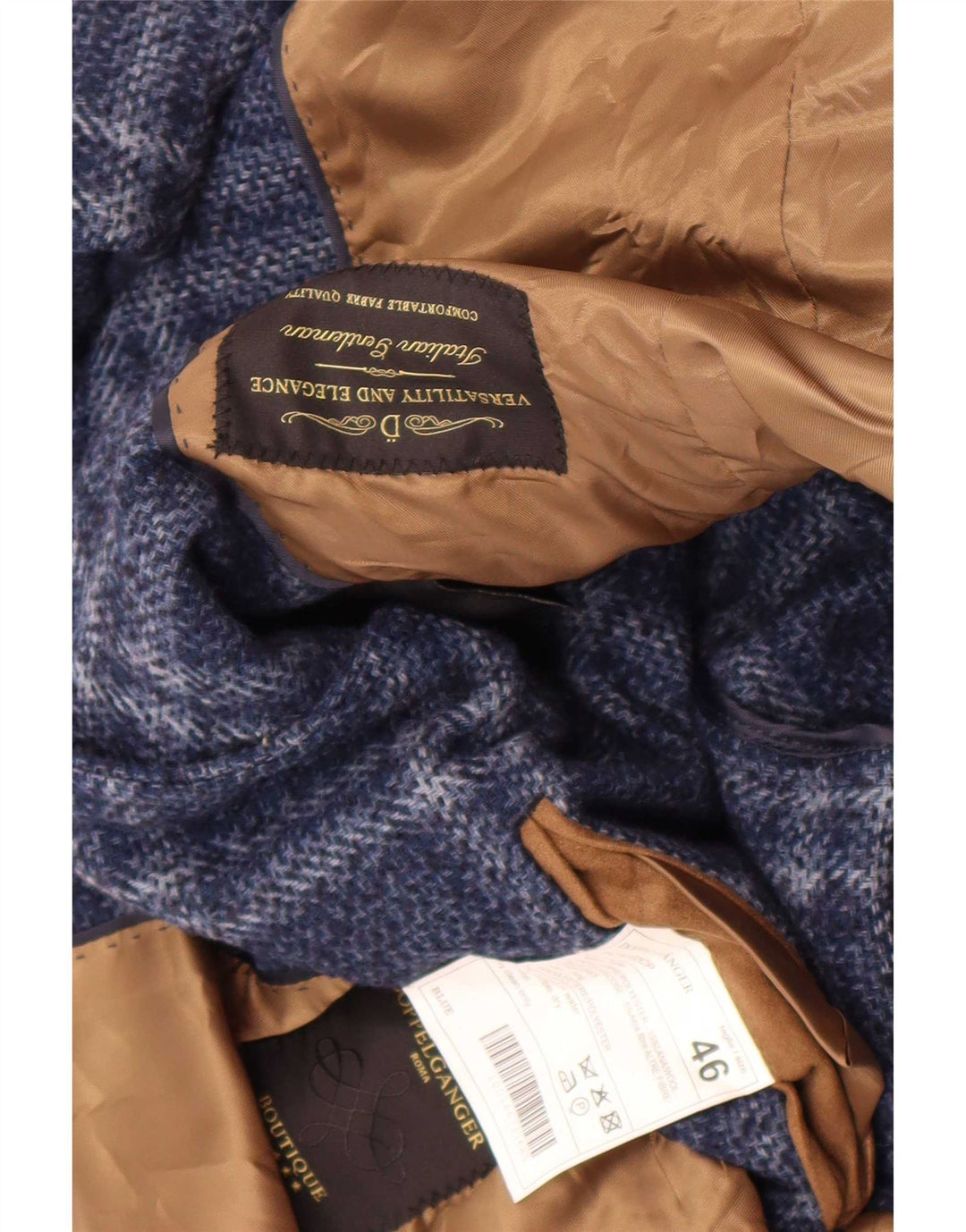 vintage Mens Overcoat IT 46 Petit Bleu Marine Check Polyester