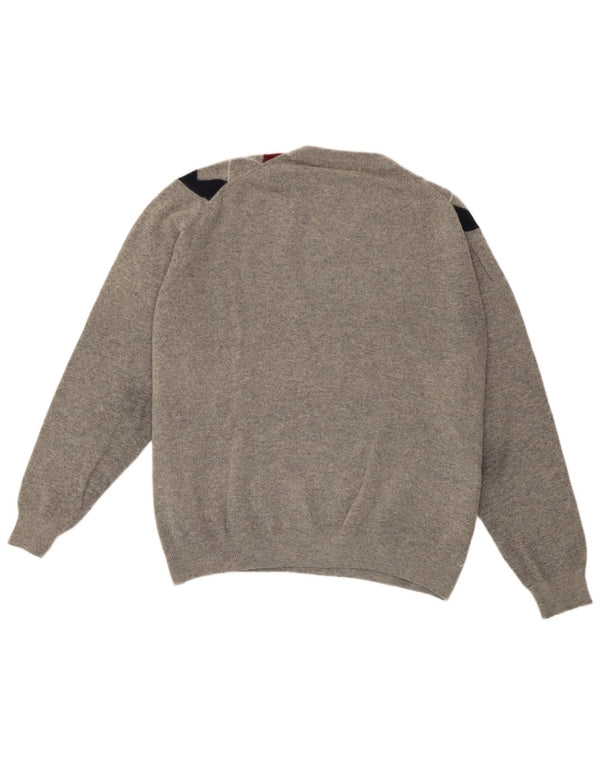 Rifle Mens V-Neck Jumper Sweater Large Grey Argyle/Diamond Wool